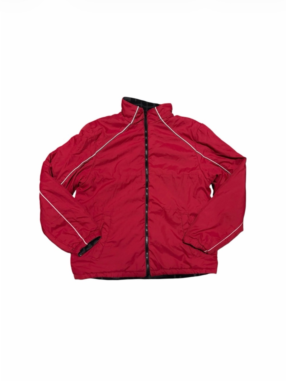 Vintage Red Windbreaker Fleece Lined Jacket with White Trim